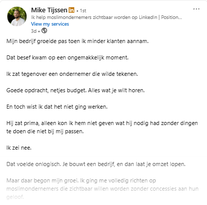 Post van Mike Tijssen over minder klanten aannemen